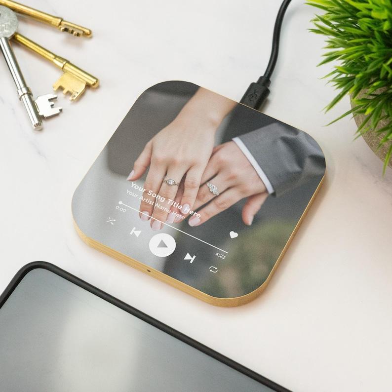 Personalized Photo Song Album Wireless Charger Custom Music Art Gift Wooden Custom Song Cover Wireless Charging Pad Photo & Artist Name