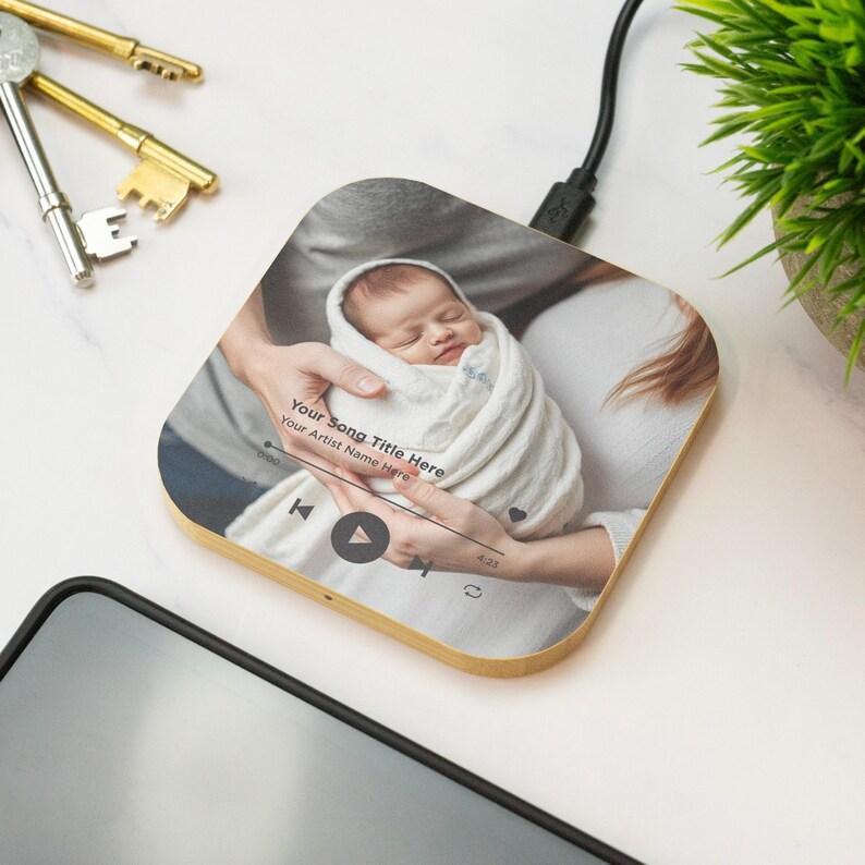 Personalized Photo Song Album Wireless Charger Custom Music Art Gift Wooden Custom Song Cover Wireless Charging Pad Photo & Artist Name