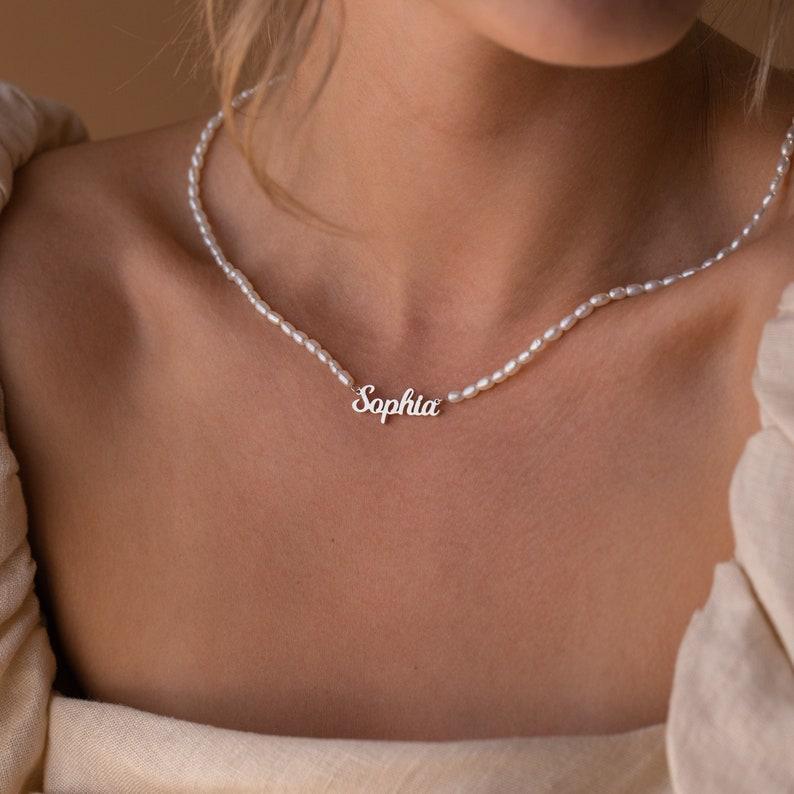Custom Name Necklace & Personalized Necklace in Sterling Silver Pearl Jewelry Sister Gift