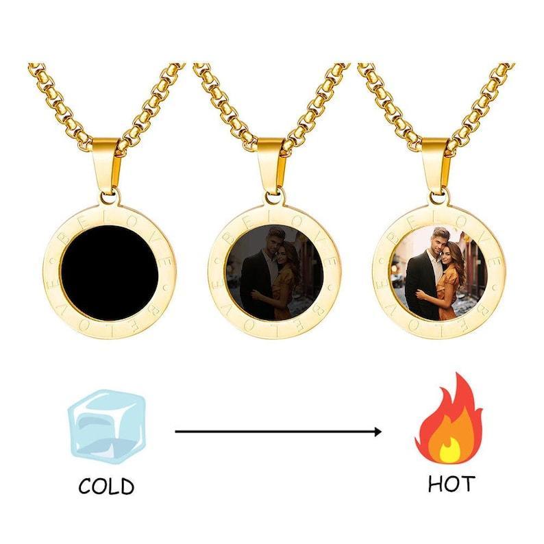 Custom Magic Photo Reveal Necklace Heat-Activated Hidden Image Locket Personalized Photo Necklace Gifts for Her