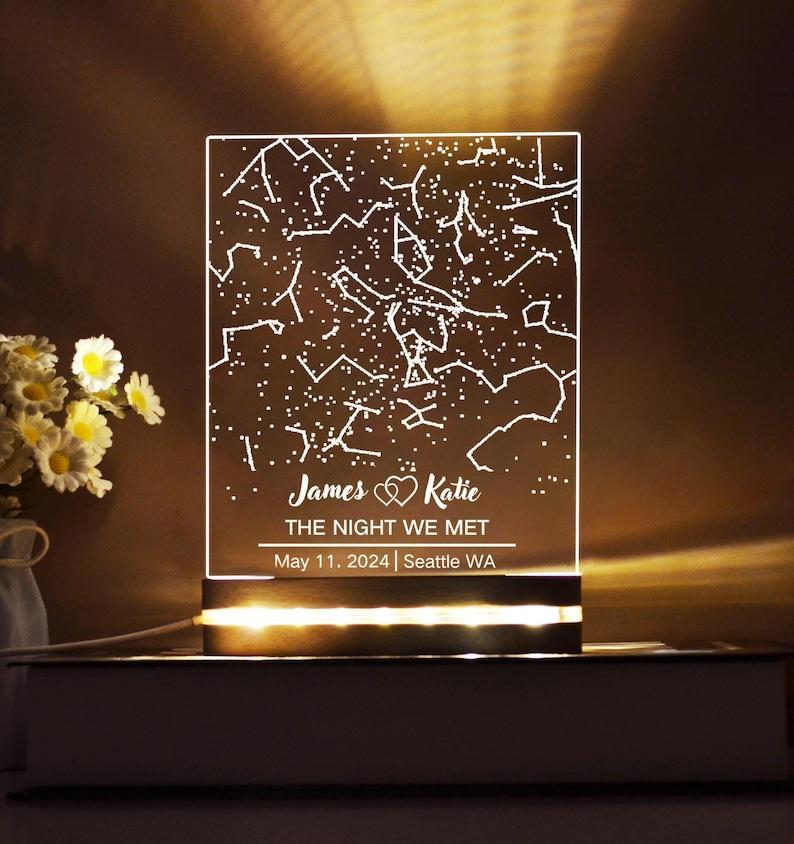 Custom Star Map Night Light by Date – Personalized Constellation Lamp, Unique Anniversary Gift, Engagement Present, Night Sky by Date Display