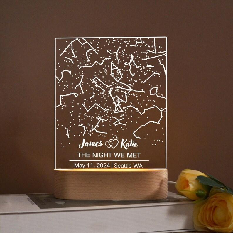 Custom Star Map Night Light by Date – Personalized Constellation Lamp, Unique Anniversary Gift, Engagement Present, Night Sky by Date Display