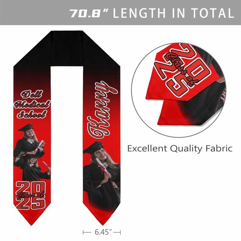 Personalized Graduation Stole Class of 2025, Custom Text Grad Stoles, Graduation Sash Gift for Her Him, School Name Stole, Gift for Graduate