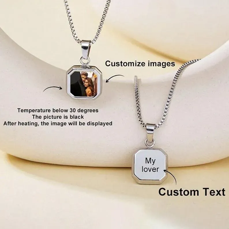 Mother's Day Gifts Custom Photo Hidden Heart Magic Necklace Personalized Cold Concealed Photo Necklace Heat Reveal Picture Necklace Gifts for Her