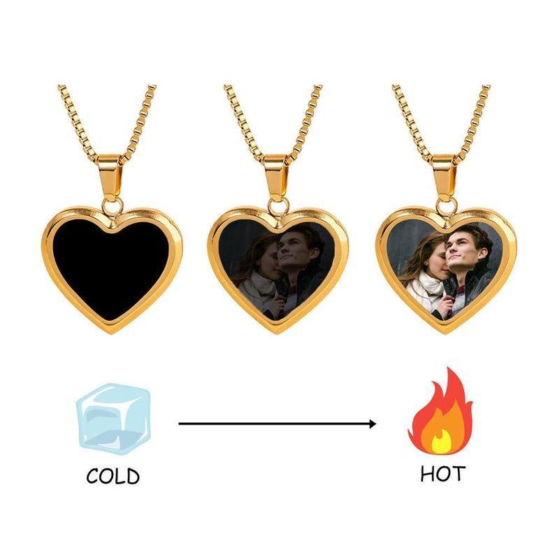 Mother's Day Gifts Custom Photo Hidden Heart Magic Necklace Personalized Cold Concealed Photo Necklace Heat Reveal Picture Necklace Gifts for Her