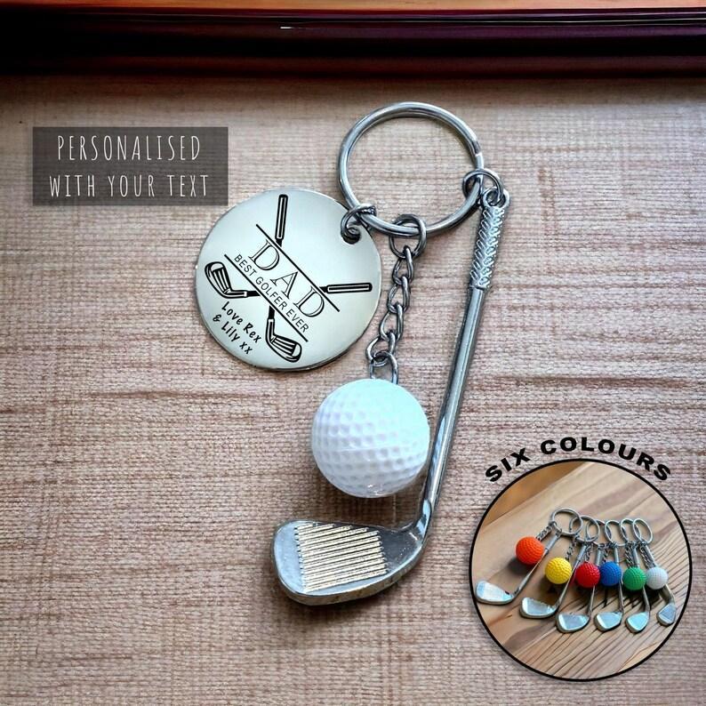 Golf Dad Personalised Keyring, Custom Engraved, Father's Day Gift, Best Golfer Ever, Golf Club, Golf Ball Charm, Daddy