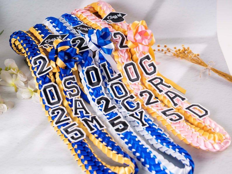 2025 Graduation Lei with Name, Braided Satin Ribbon Personalized, Senior Night Gift Lei, Personalized Custom Lei for Graduation