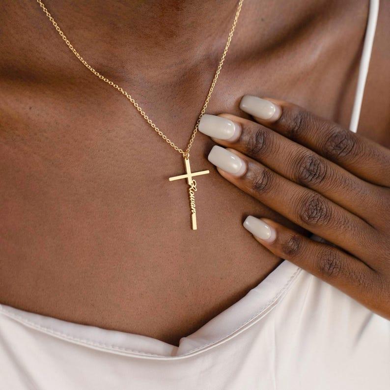 Custom Cross Name Necklace Baptism Gift & Personalized Cross Necklace with Name Christian Gifts for Christening Birthday Gift for Her