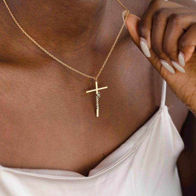 Custom Cross Name Necklace Baptism Gift & Personalized Cross Necklace with Name Christian Gifts for Christening Birthday Gift for Her