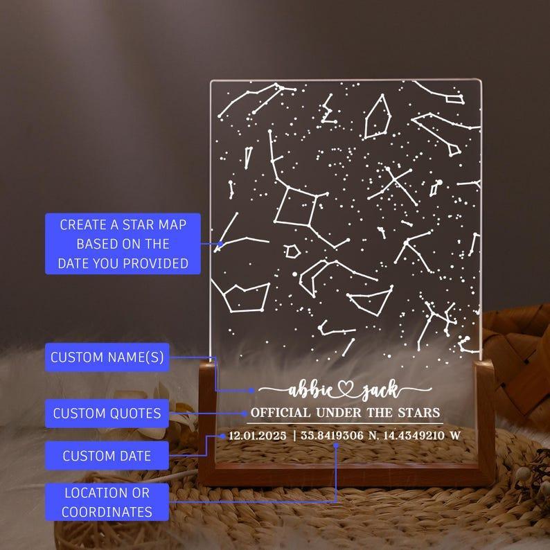 Personalized Star Map Night Light – Custom Constellation Lamp, Unique Date Night & Couples Gift, Anniversary, Engagement, Wedding Present