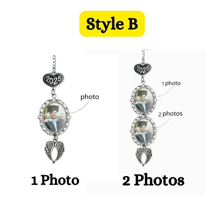 Custom Graduation Tassel Photo&Text Charm with Angel Wing,Memorial Gra