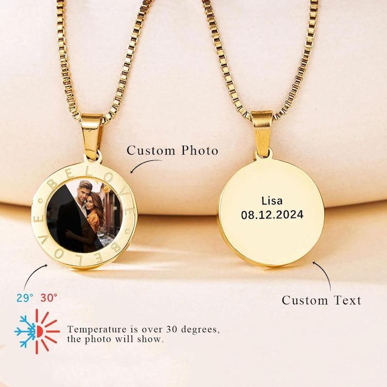 Custom Magic Photo Reveal Necklace Heat-Activated Hidden Image Locket Personalized Photo Necklace Gifts for Her