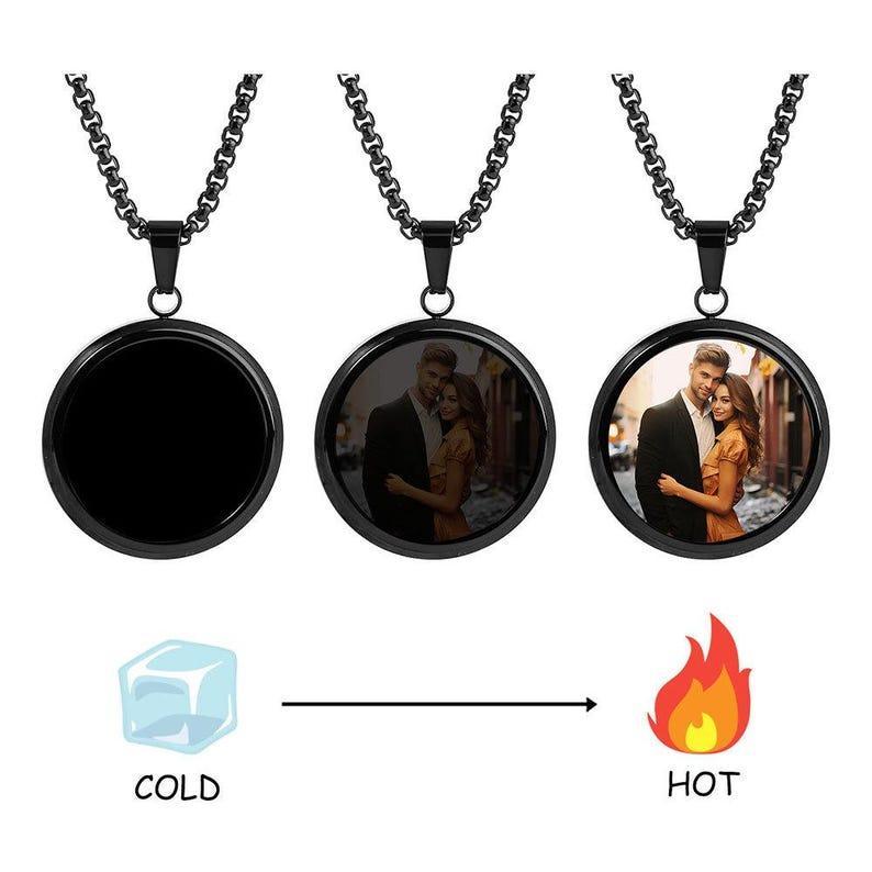 Custom Magic Photo Reveal Necklace Personalized Hidden Image Keepsake Heat-Activated Photo Keepsake Necklace Birthday Gifts for Her