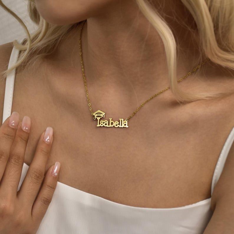 Personalized Graduation Necklace 2025, Personalized Bachelor Cap Necklace with Name, Graduation Jewelry Gift, Name Grad Cap Jewelry for Her