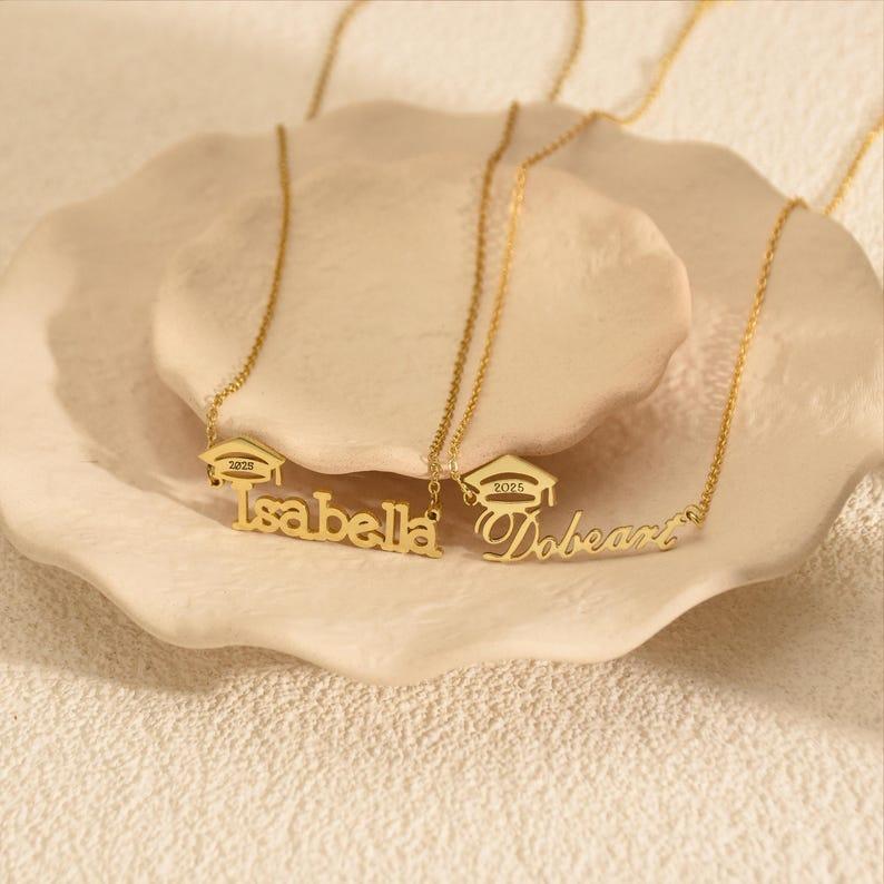 Personalized Graduation Necklace 2025, Personalized Bachelor Cap Necklace with Name, Graduation Jewelry Gift, Name Grad Cap Jewelry for Her