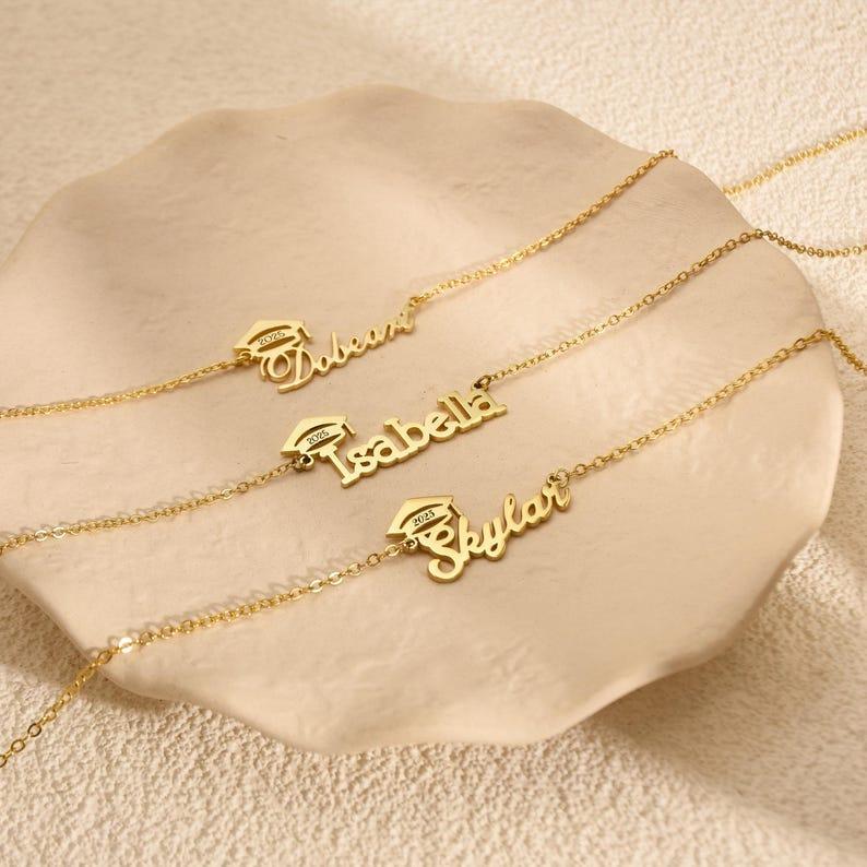 Personalized Graduation Necklace 2025, Personalized Bachelor Cap Necklace with Name, Graduation Jewelry Gift, Name Grad Cap Jewelry for Her