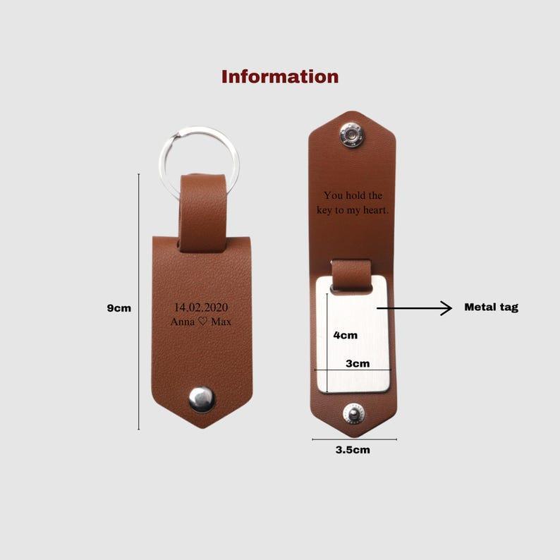 Custom Photo Leather Keychain Personalized Engraved Keychain for Him Metal Tag & Leather Key Fob Photo Leather Keychain