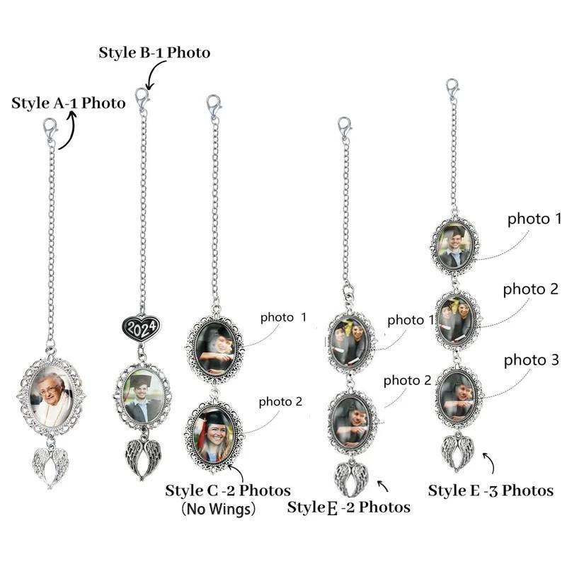 Custom Graduation Tassel Photo&Text Charm with Angel Wing,Memorial Gra