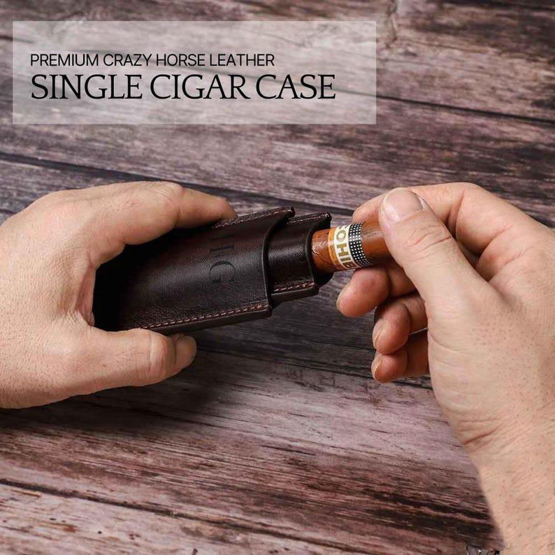 Personalized Leather 1-Slot Cigar Case Custom Engraved Single Cigar Holder Premium Leather Gift for Him