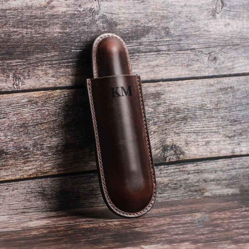 Personalized Leather 1-Slot Cigar Case Custom Engraved Single Cigar Holder Premium Leather Gift for Him