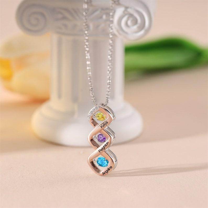 Personalized Name Necklace with Custom Birthstones Custom Birthstone Name Necklace Gifts for Moms, Families, Anniversaries