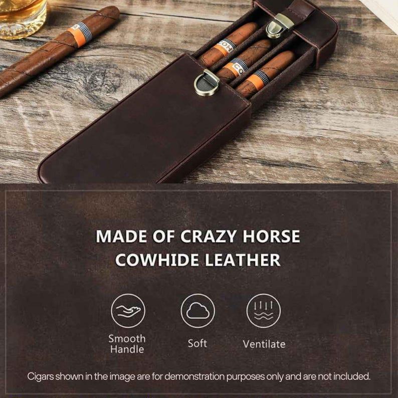 Personalized Leather 3-Slot Cigar Case Custom Full-Grain Leather 3-Cigar Holder Luxury Personalized Cigar Travel Case with Buckle Closure for Men