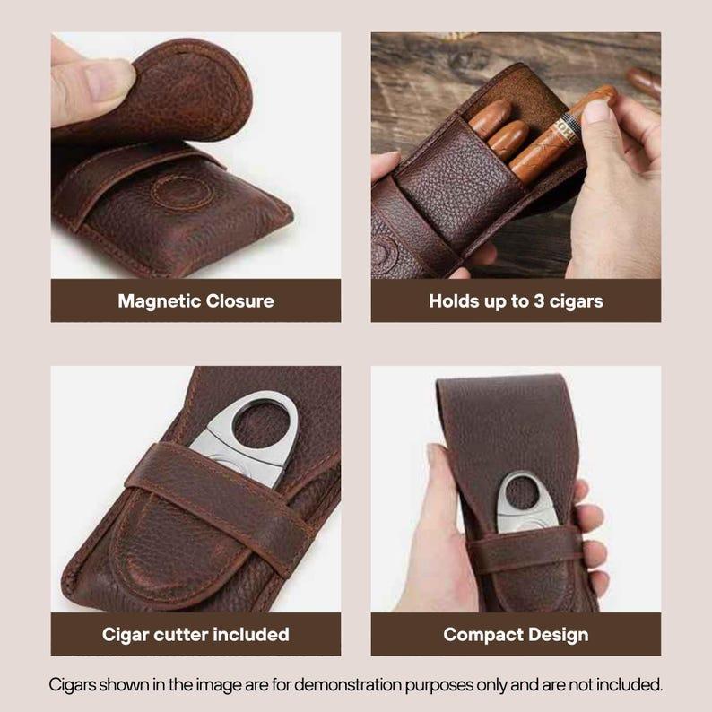 Personalized Leather Cigar Pouch Custom Full-Grain Leather Cigar Holder Travel Ready with Magnetic Closure