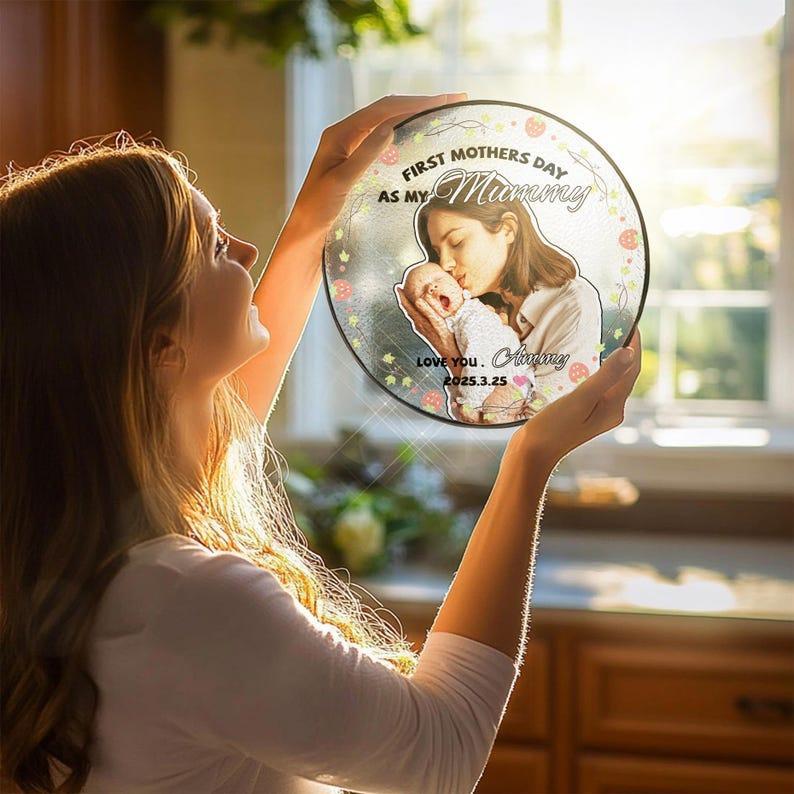 First Mother's Day Suncatcher Custom Stained Glass Keepsake for Mummy Personalized Ornaments Gift for Mother's Day