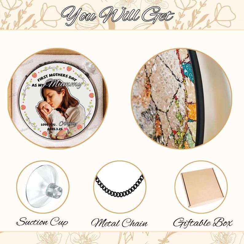 First Mother's Day Suncatcher Custom Stained Glass Keepsake for Mummy Personalized Ornaments Gift for Mother's Day