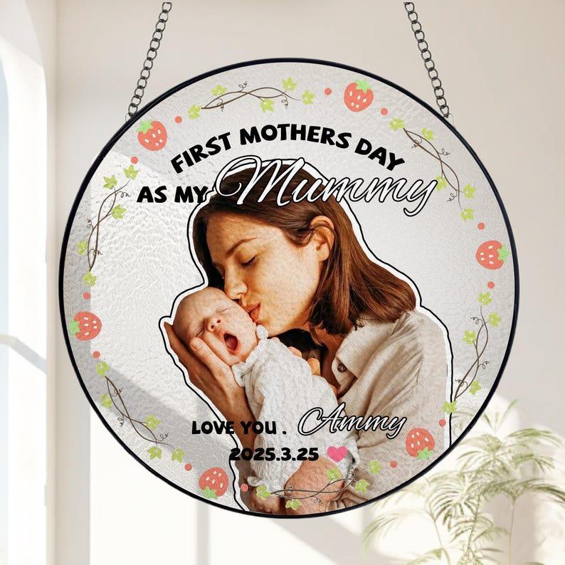 First Mother's Day Suncatcher Custom Stained Glass Keepsake for Mummy Personalized Ornaments Gift for Mother's Day