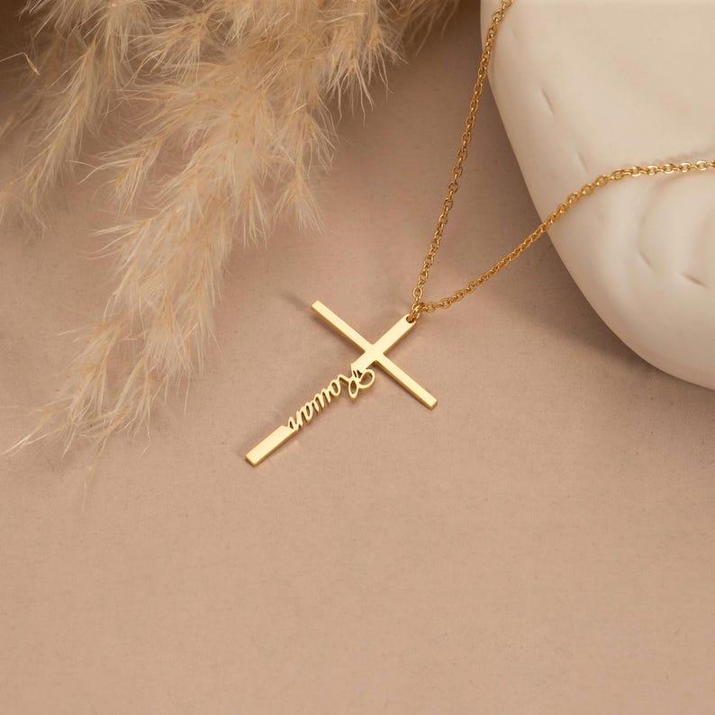 Custom Cross Name Necklace Baptism Gift & Personalized Cross Necklace with Name Christian Gifts for Christening Birthday Gift for Her