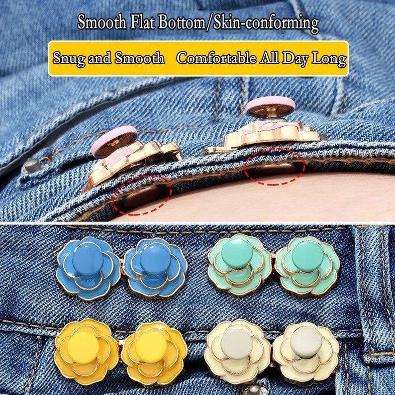Jeans Waist Button Buckle-2Pcs Camellia Waistband Tightener Adjuster Hook and Eye Clip Clasp Pins for Pant/Skirt/Collar