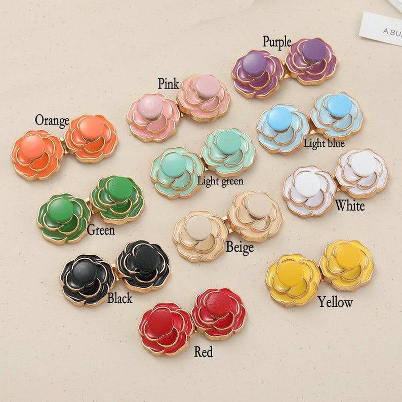 Jeans Waist Button Buckle-2Pcs Camellia Waistband Tightener Adjuster Hook and Eye Clip Clasp Pins for Pant/Skirt/Collar