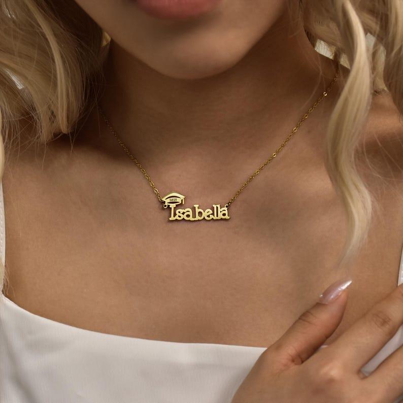 Personalized Graduation Necklace 2025, Personalized Bachelor Cap Necklace with Name, Graduation Jewelry Gift, Name Grad Cap Jewelry for Her