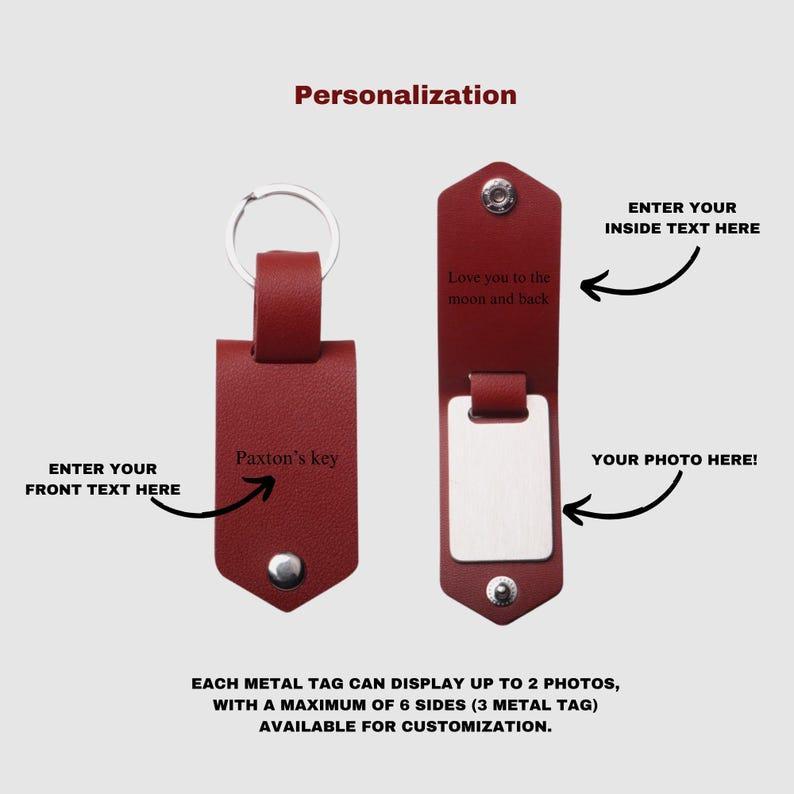 Custom Photo Leather Keychain Personalized Engraved Keychain for Him Metal Tag & Leather Key Fob Photo Leather Keychain