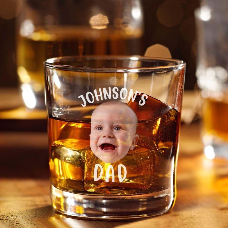 Custom Baby Face Whiskey Glass For Dad, Custom Engraving Photo Whiskey Glass, Father's Day Gift for Dad, Custom Kids Photo Fathers Day Gift