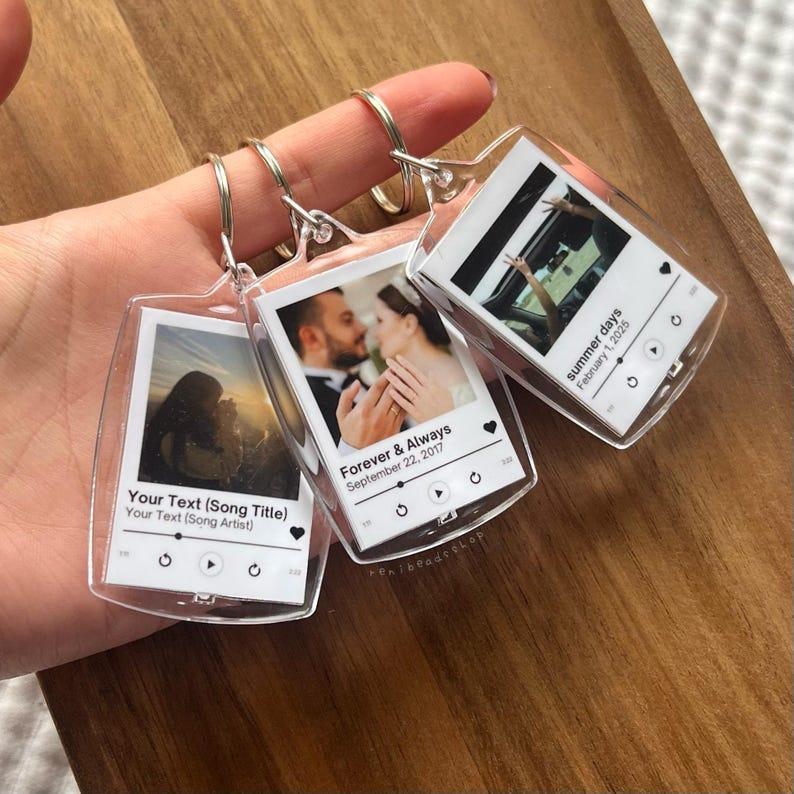 Personalized Photo and Song Keychain Custom Album Cover Keyring Engraved Music Lover Gift Memory Keepsake