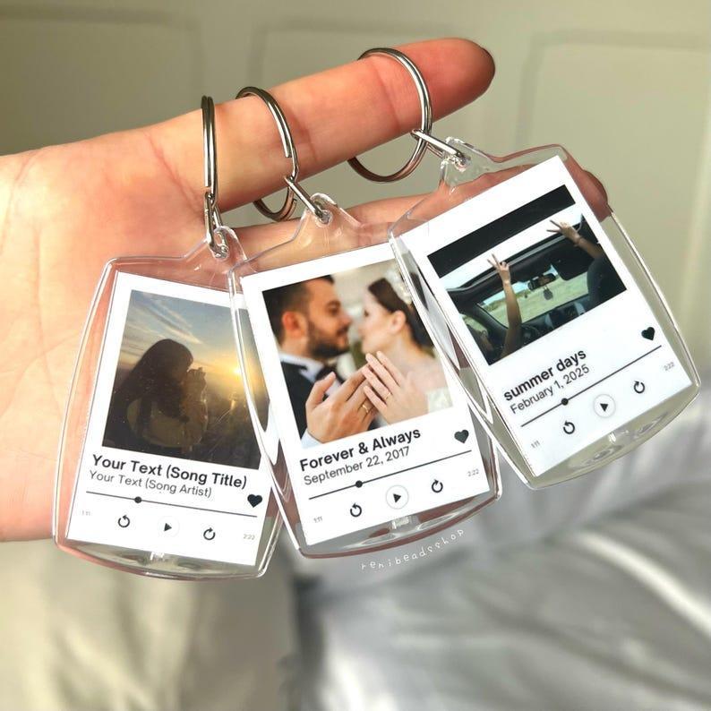Personalized Photo and Song Keychain Custom Album Cover Keyring Engraved Music Lover Gift Memory Keepsake