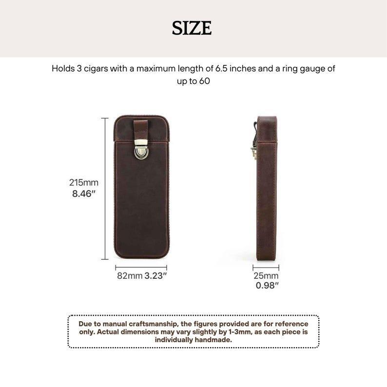 Personalized Leather 3-Slot Cigar Case Custom Full-Grain Leather 3-Cigar Holder Luxury Personalized Cigar Travel Case with Buckle Closure for Men