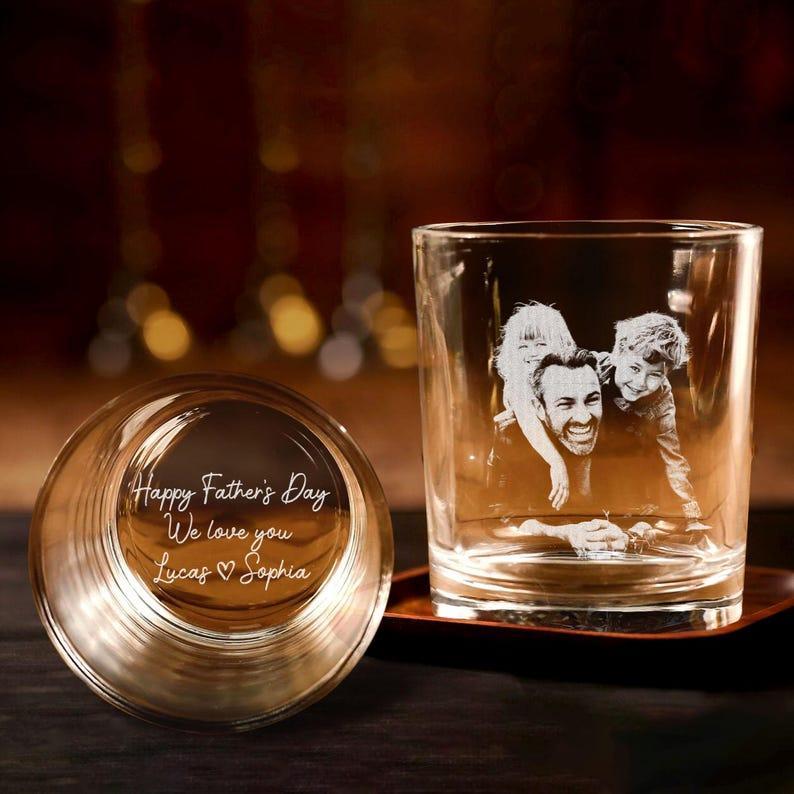 Engraved Whiskey Glass with Custom Photo Text, Custom Father's Day Gift for Dad, Gift for Dad and Husbands, Personalized Photo Whiskey Glass