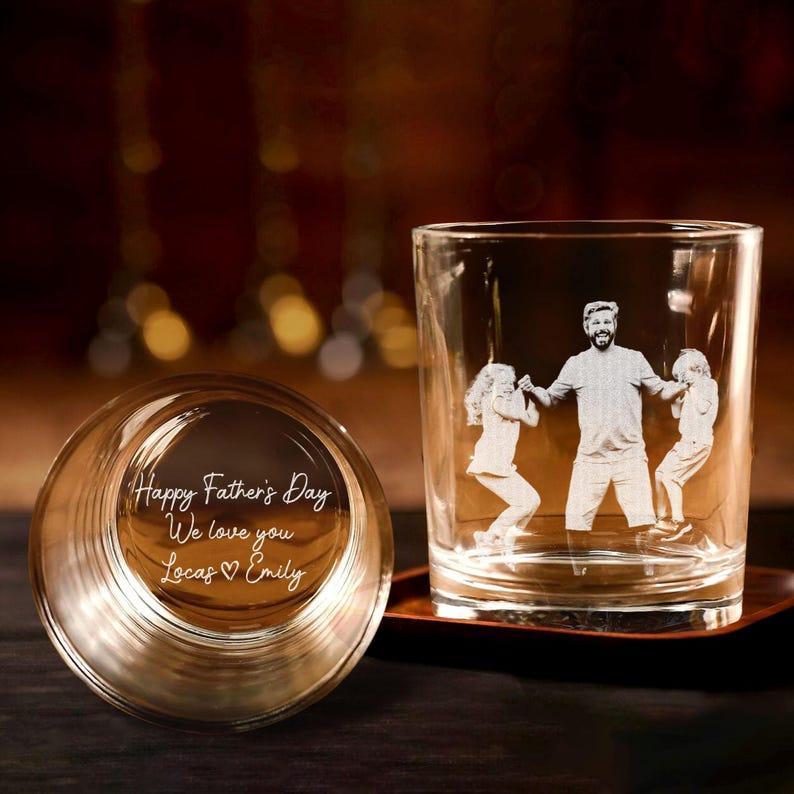 Engraved Whiskey Glass with Custom Photo Text, Custom Father's Day Gift for Dad, Gift for Dad and Husbands, Personalized Photo Whiskey Glass