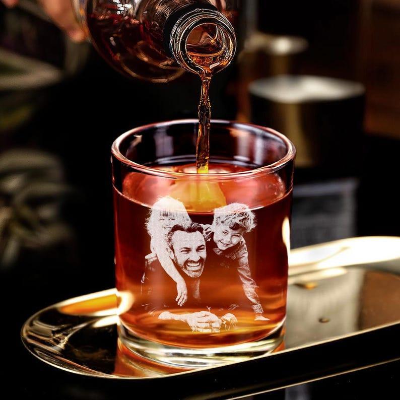 Engraved Whiskey Glass with Custom Photo Text, Custom Father's Day Gift for Dad, Gift for Dad and Husbands, Personalized Photo Whiskey Glass