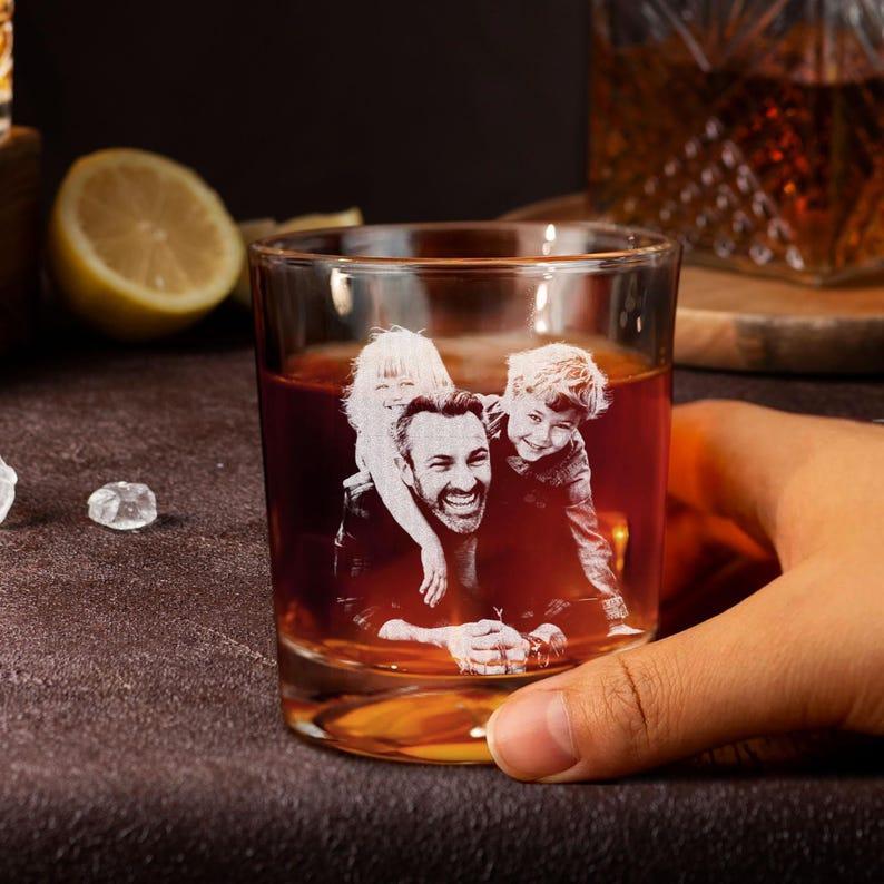 Engraved Whiskey Glass with Custom Photo Text, Custom Father's Day Gift for Dad, Gift for Dad and Husbands, Personalized Photo Whiskey Glass