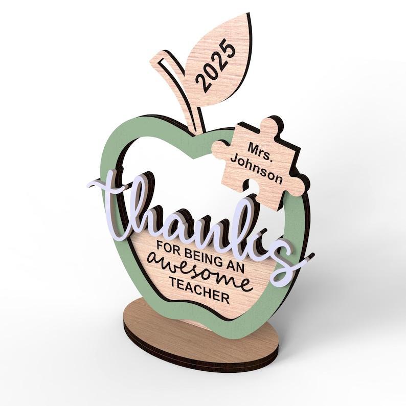 Personalized Teacher Appreciation Gift Custom Apple Thank You Sign for Teachers End of Year Teacher Gift Custom Teachers Appreciation Sign Custom Apple Puzzle Piece Gift