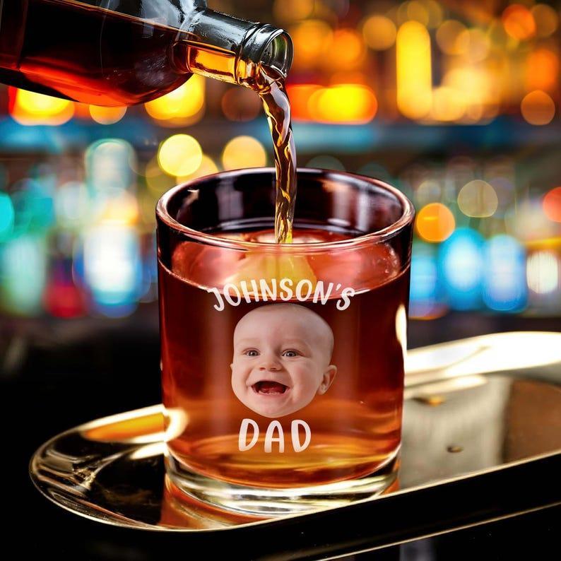 Custom Baby Face Whiskey Glass For Dad, Custom Engraving Photo Whiskey Glass, Father's Day Gift for Dad, Custom Kids Photo Fathers Day Gift