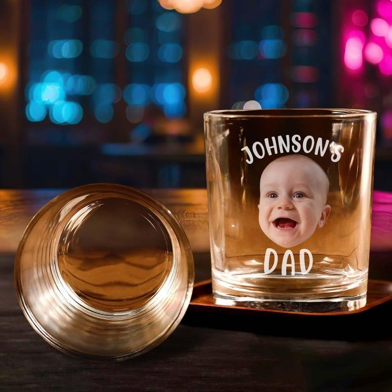 Custom Baby Face Whiskey Glass For Dad, Custom Engraving Photo Whiskey Glass, Father's Day Gift for Dad, Custom Kids Photo Fathers Day Gift