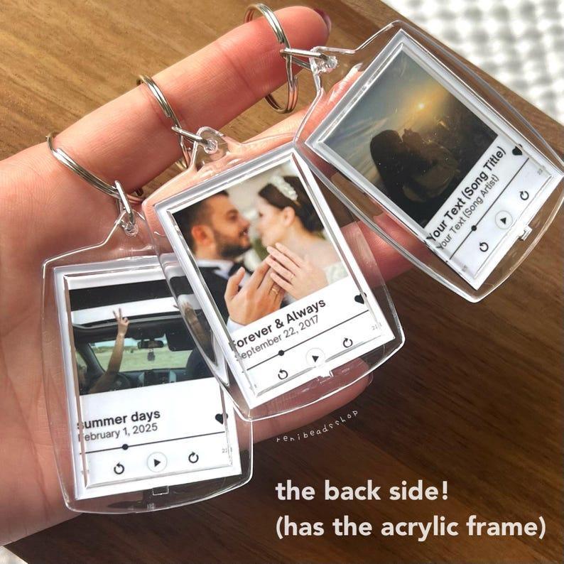 Personalized Photo and Song Keychain Custom Album Cover Keyring Engraved Music Lover Gift Memory Keepsake