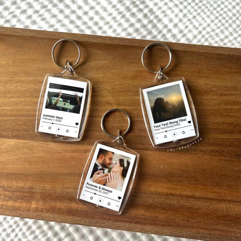 Personalized Photo and Song Keychain Custom Album Cover Keyring Engraved Music Lover Gift Memory Keepsake
