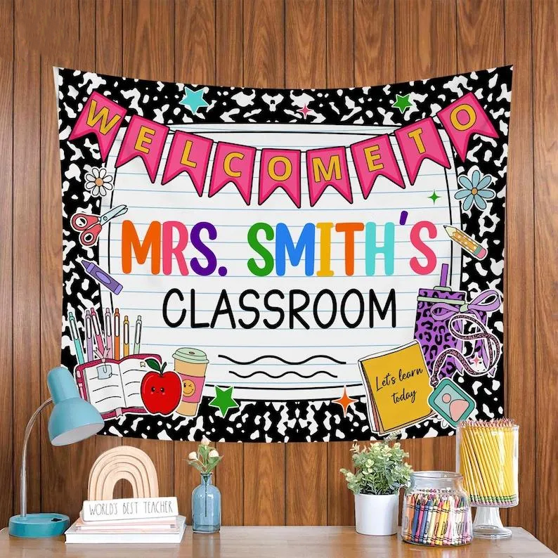 Custom Composition Notebook, Classroom Decor, Welcome Teachers Name Classroom Banner, Teacher Appreciation Gifts, Custom Classroom Tapestry
