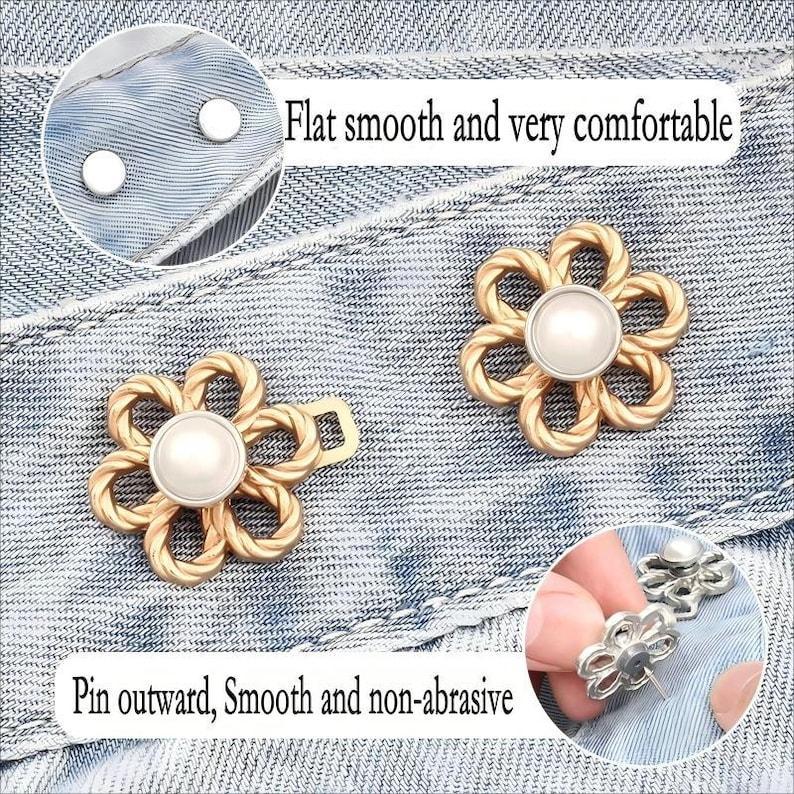 Jeans Waist Button Buckle-2Pcs Flower Pearl Waistband Tightener Adjuster Hook and Eye Clip Clasp Pins for Pant/Skirt/Collar